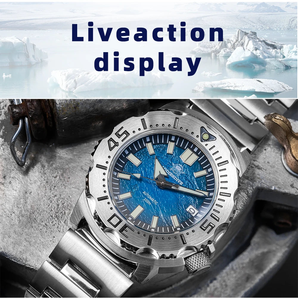 Herren-Taucheruhr mit Surf-Blue-Zifferblatt und NH35-Automatikwerk
