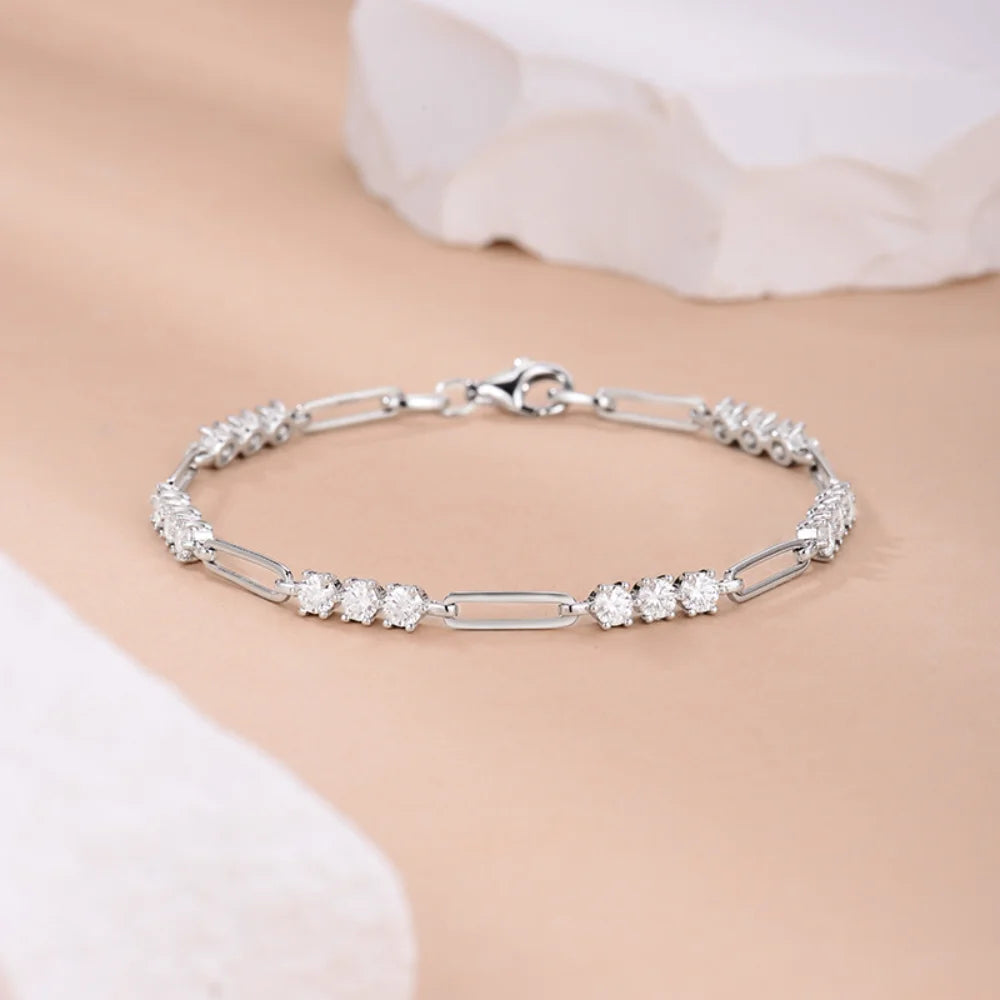 Damen-Armband Paperclip-Design mit Moissanit