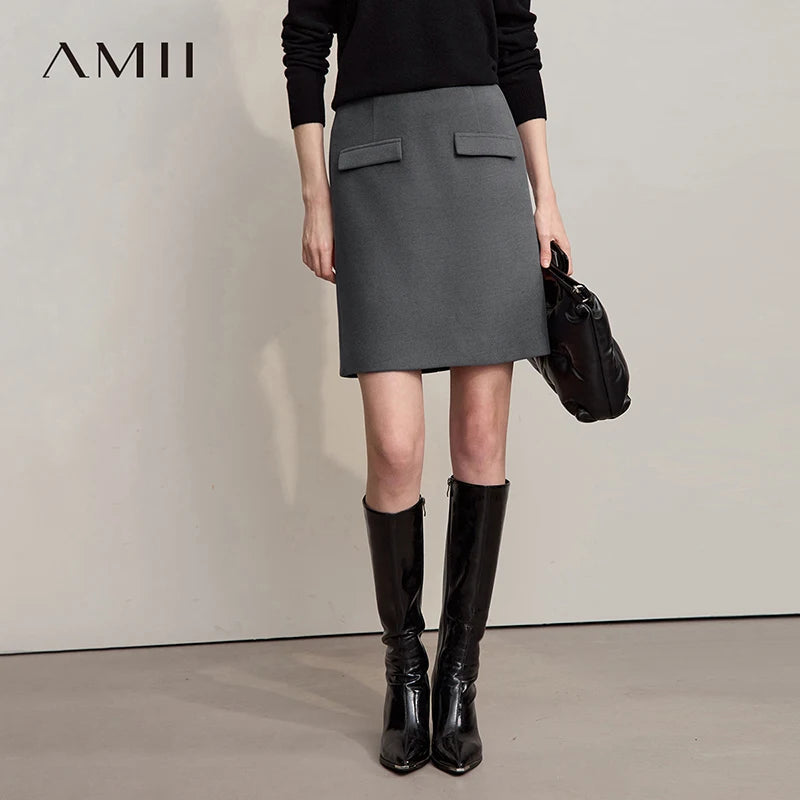 Damen-Minirock mit zwei aufgesetzten Taschen, grau, knielang