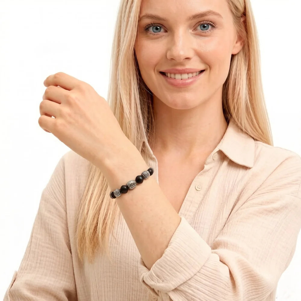 Damen-Armband Hero Rebel Perle Obsidian II aus Sterlingsilber