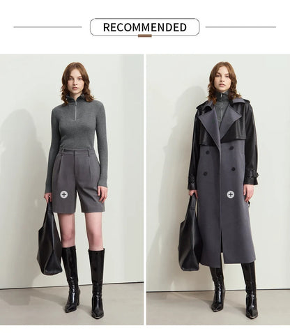 Damen-Strickjacke Stehkragen Reißverschluss Slim Streetwear Winter