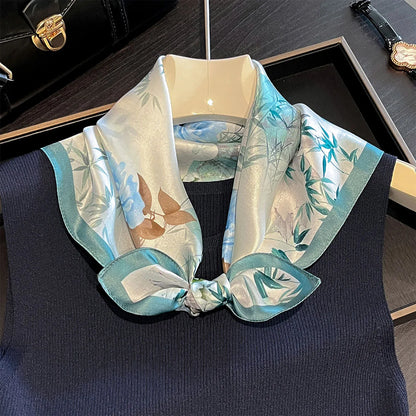 Damen Seidensatin Schal quadratisch Blumenprint Kopftuch Bandana Hijab Neu F