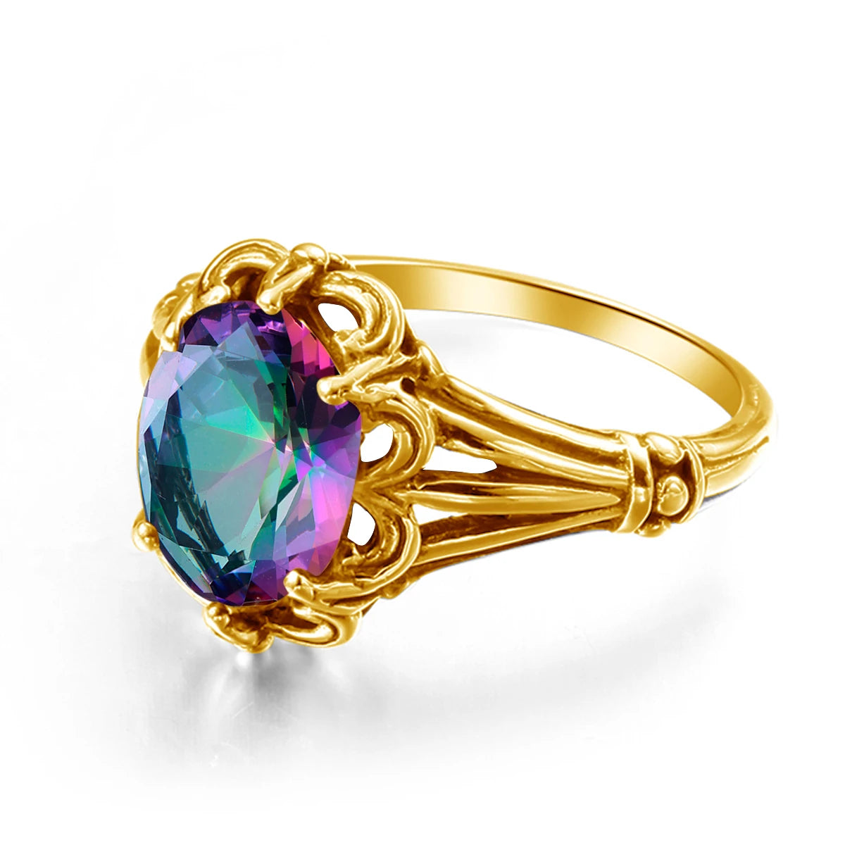 Damen-Ring aus Gelbgold mit ovalem Mystic Topas 8x10mm handgefertigt Schmuckgeschenk