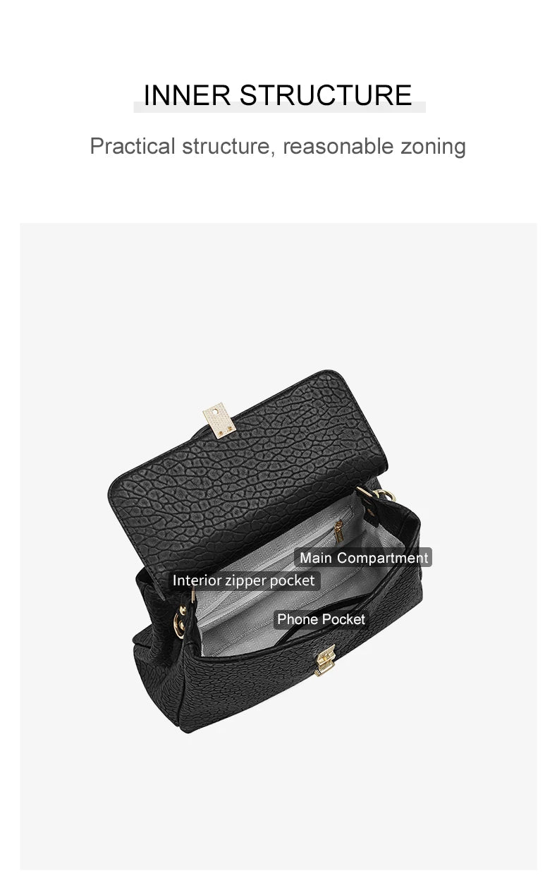 Damen Handtasche aus Leder mit Lychee Pattern Flap Messenger