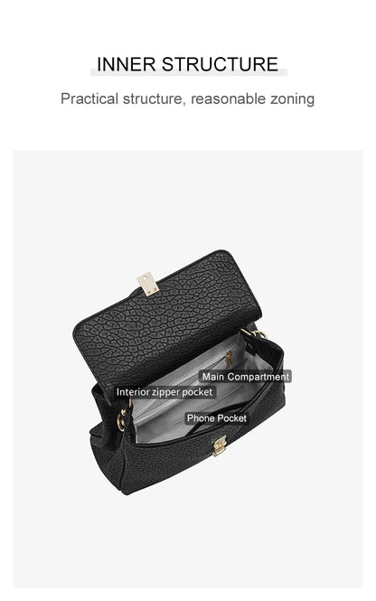 Damen Handtasche aus Leder mit Lychee Pattern Flap Messenger