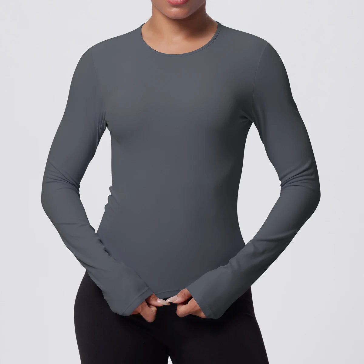 Schlankes Langarmshirt in Dunkelgrau mit Rundhalsausschnitt