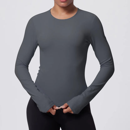 Schlankes Langarmshirt in Dunkelgrau mit Rundhalsausschnitt