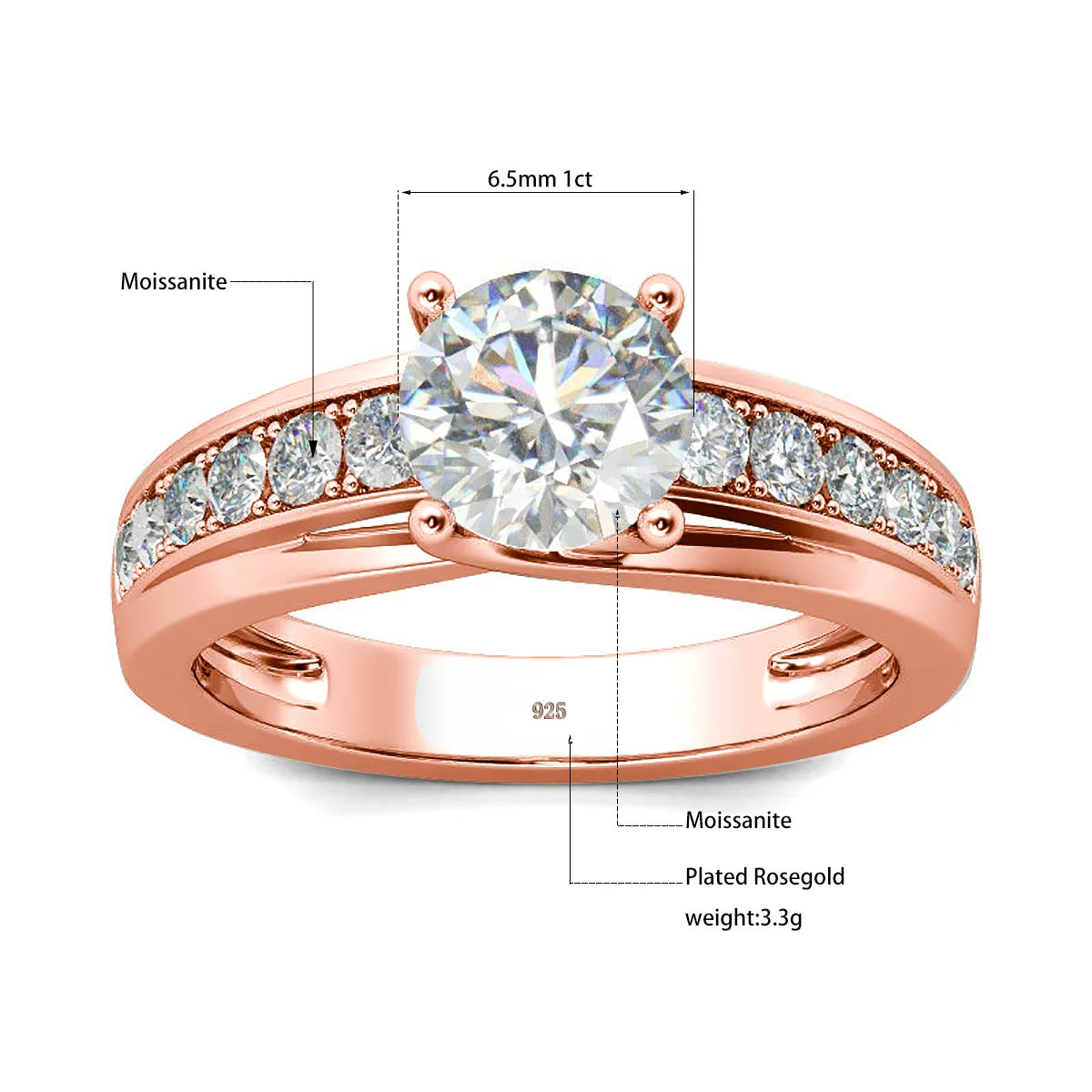 Damen-Moissanit-Ring 1 Karat Rhodium-beschichtetes 925er Silber mit Zertifikat Schmuckstück