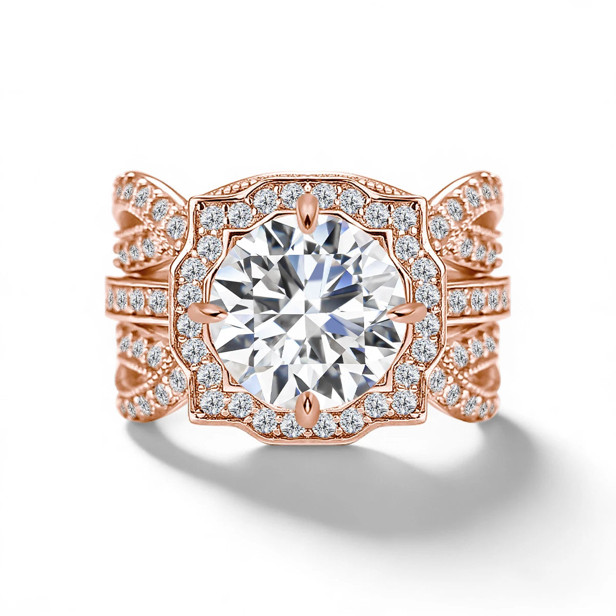 Damen-Verlobungsring-Set Mit Moissanit 3-Karat Im Halo-Design für Verlobung und Alltagsglanz