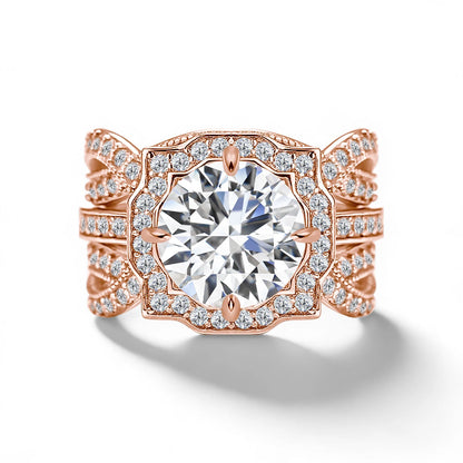 Damen-Verlobungsring-Set Mit Moissanit 3-Karat Im Halo-Design für Verlobung und Alltagsglanz