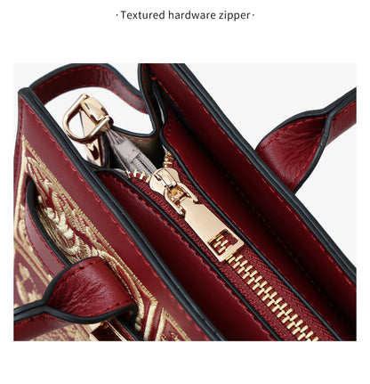 Damen Handtasche Aus Split-Leder Mit Crossbody-Tasche Im Chinesischen Stil