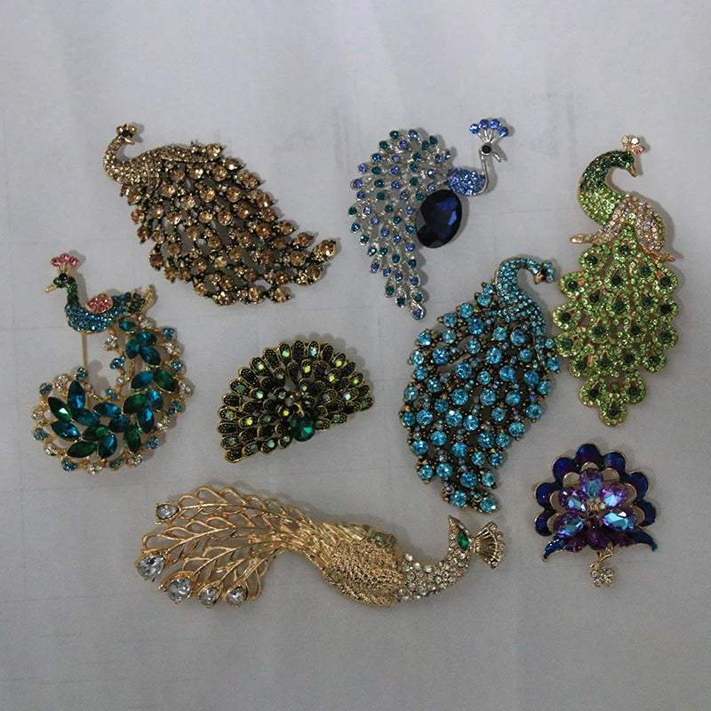 Brosche Pfau Kristall Emaille Tier Anstecknadel Damen