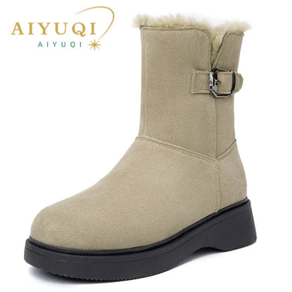 AIYUQI Snow Boots Female Genuine Leather 2025 New Wedge Anti-slip Women's Winter Shoes Boots Natural Wool Women Ankle Boots