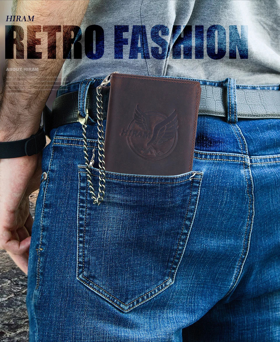Herren Echtleder Geldbörse Trifold Metallkette RFID Kartenhalter Geldclip