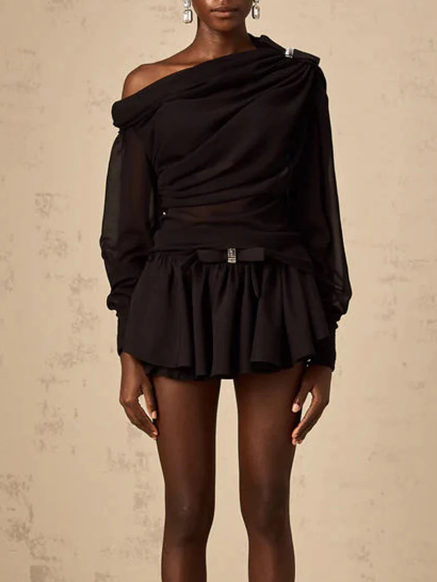 Farbblock-Kleid mit Rundhalsausschnitt und langen Ärmeln – figurbetontes Design mit Streifenmuster für Damen