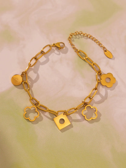 Damen-Charm-Armband mit Blumenmotiv aus Edelstahl