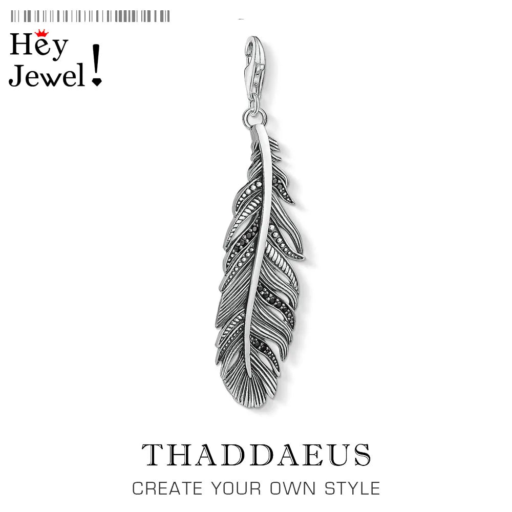 Feder-Anhänger aus 925-Sterlingsilber, detaillierte Gravur, THADDAEUS