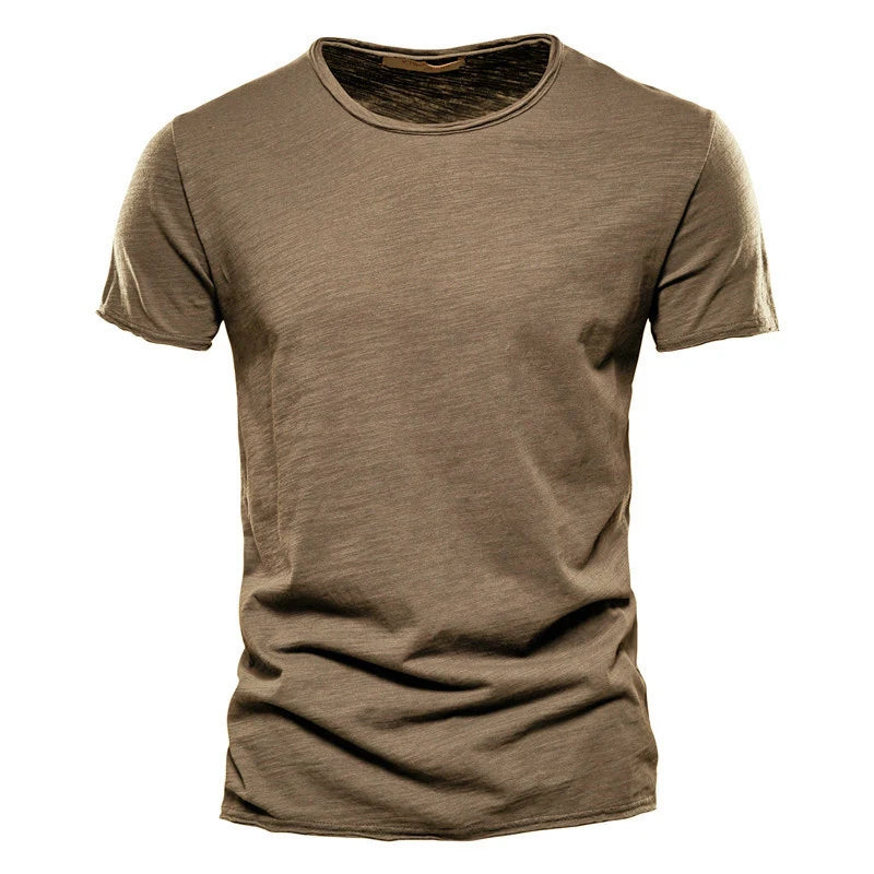 Herren-T-Shirt aus Baumwolle, camel, Rundhalsausschnitt, kurze Ärmel