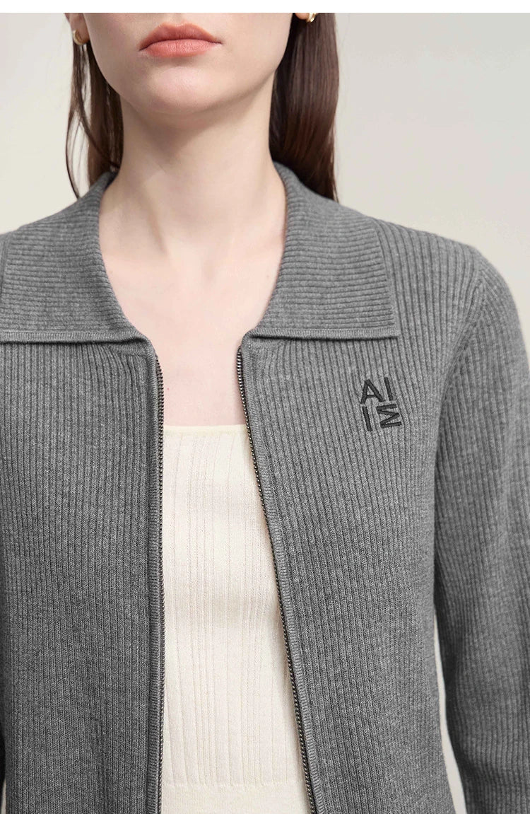 Damen-Strickjacke Buchstaben Slim Reißverschluss Wolle-Mix Herbst-Winter