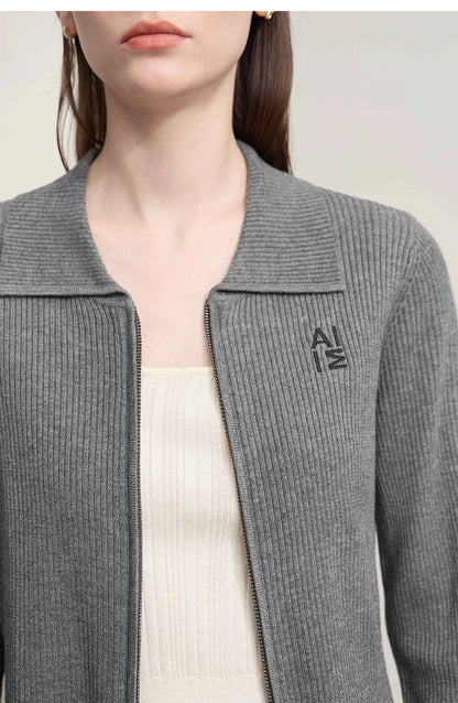 Damen-Strickjacke Buchstaben Slim Reißverschluss Wolle-Mix Herbst-Winter