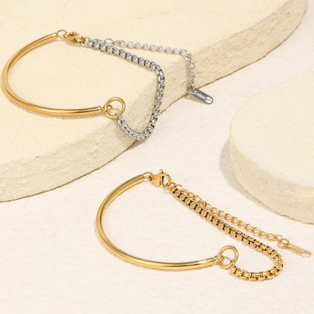 Damen-Armband mit Kastenkette und Stabglieder aus Edelstahl