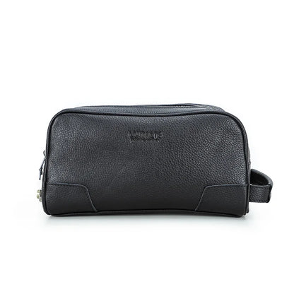 Schwarze Herren-Clutch aus Leder mit Umhängeriemen und strukturierter Oberfläche