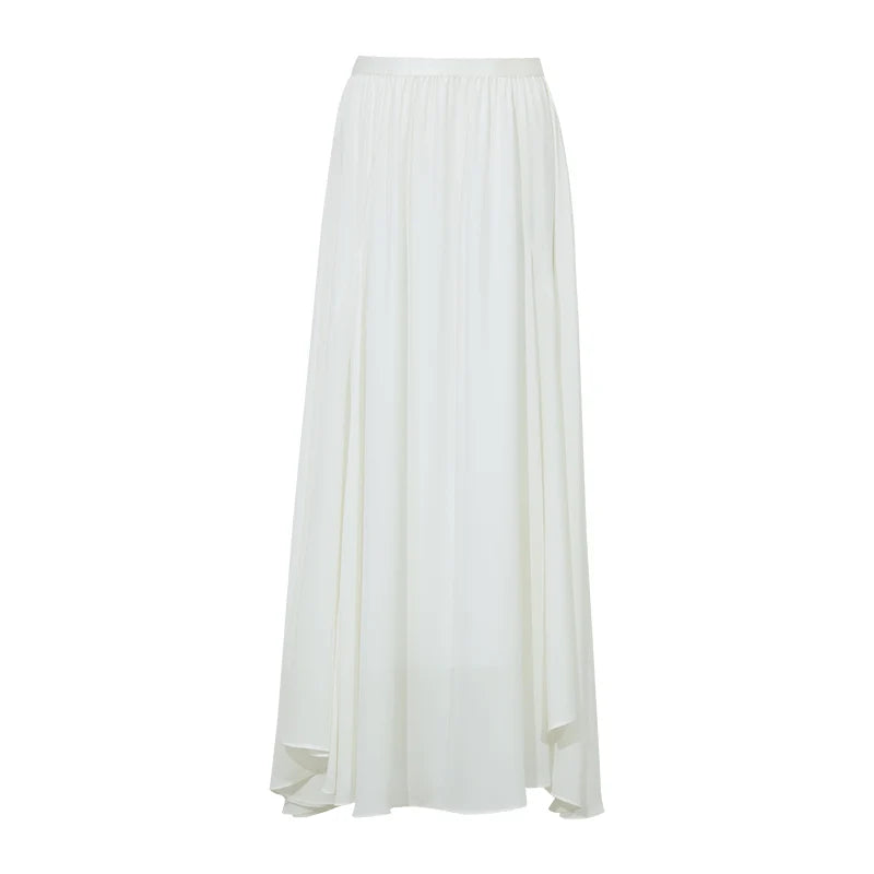 Chiffonrock für Damen Offwhite mit Falten, elastischer Taille und schwingendem, asymmetrischem Saum