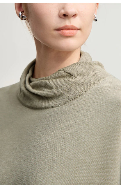 Damen-Rollkragenpullover locker Wolle-Mix Raglan lang Winter