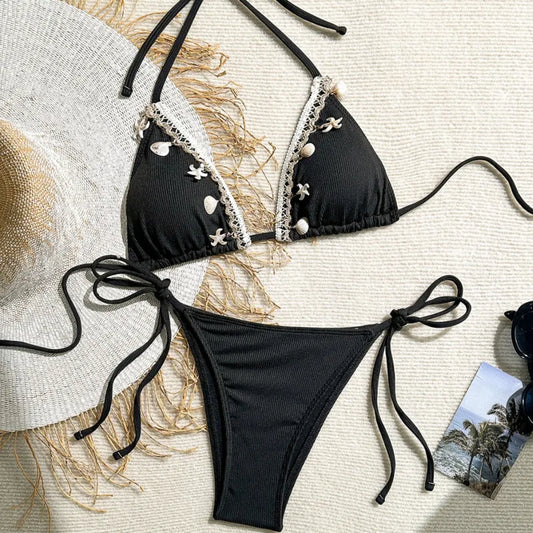 Schwarzes Sexy Bikini-Set mit Push-up für Damen – Brasilianischer Stil für Strand und Pool
