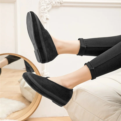 Damen-Winterflachschuhe in Schwarz, flache Slip-Ons mit weichem Futter