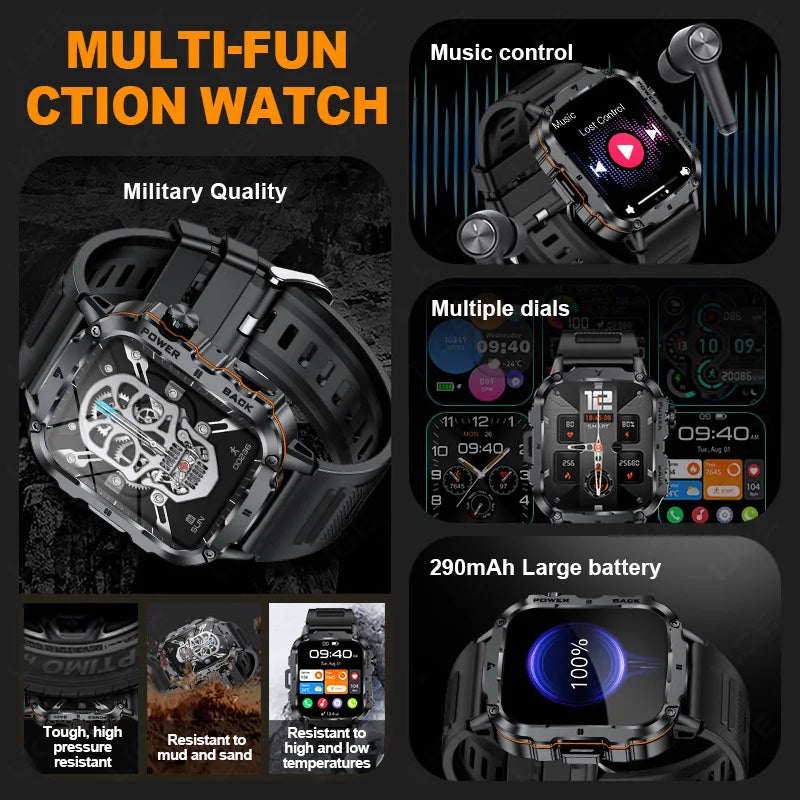 LIGE IP68 Wasserdichte Militär Smart Uhr Männer 1,95 "HD Fitness Tracker Sport Smartwatch Bluetooth Anruf Herzfrequenz Blutdruck