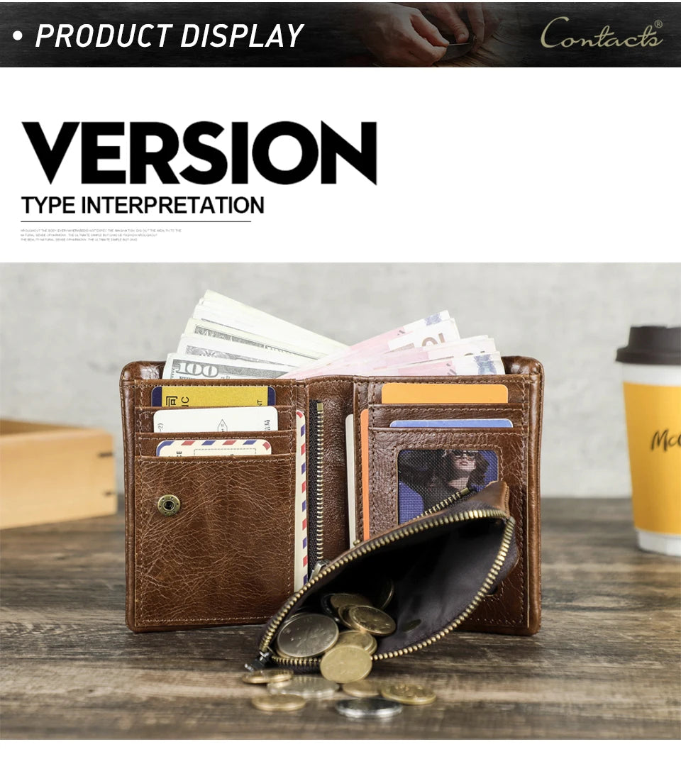Herren Echtleder Geldbörse Bifold Vintage RFID Kartenhalter Münzfach Luxus Reise