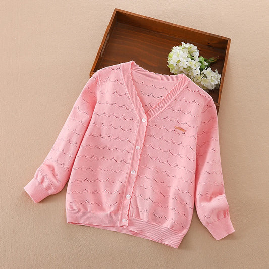 Kinder Sommerkleid ung Mädchen leichte Strickjacke Pullover Knöpfe Langarm lässig gestrickt dünne atmungsaktive Outwear