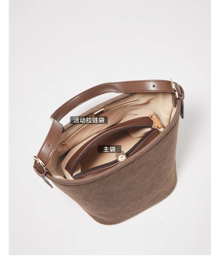 Damen Umhängetasche aus Wildleder 2-in-1 im Retro Stil Crossbody