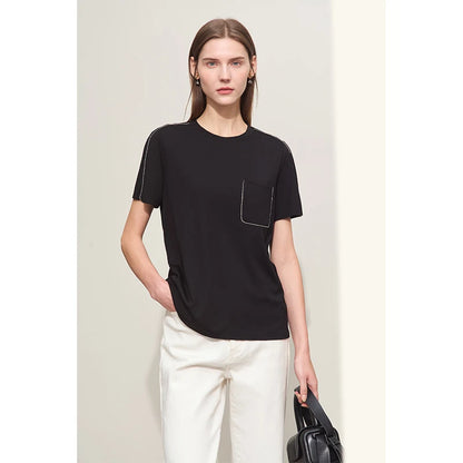 Damen Sommer-T-Shirts im minimalistischen Stil mit O-Ausschnitt und kurzen Ärmeln