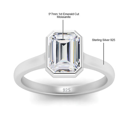 Damen-Ring aus Silber 925 mit Moissanit im Smaragd-Schliff 1 Karat Zertifikat inklusive Echtheitsprüfung