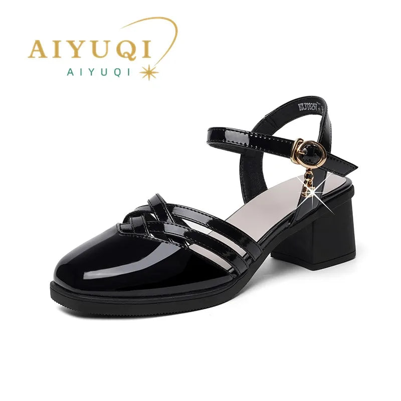 AIYUQI Gladiator-Sandalen, Sommer 2022, neue Damen-Sandalen aus echtem Leder, geschlossene Zehen, große modische Sandalen für Damen