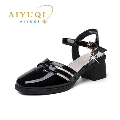 AIYUQI Gladiator-Sandalen, Sommer 2022, neue Damen-Sandalen aus echtem Leder, geschlossene Zehen, große modische Sandalen für Damen