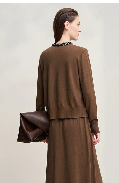 Damen-Strickjacke ärmellos lang Rundhals einfarbig elegant Herbst