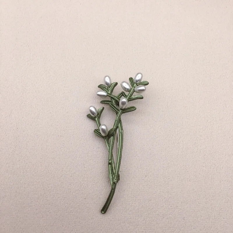 Brosche Blume Pflanze Perle Vintage Grün Pin Geschenk Schmuck Damen
