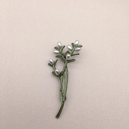 Brosche Blume Pflanze Perle Vintage Grün Pin Geschenk Schmuck Damen