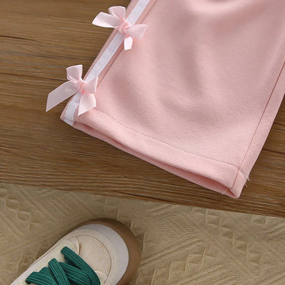 Mädchen Hoodie Set mit Bogen und breiten Beinhosen für Herbst 1-6 Jahre