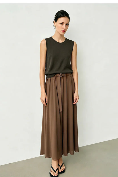 Damen-Rundhalspullover ärmellos Drapierung Cut-Out Lyocell Sommer
