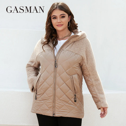 Damen-Winterparka mit Kapuze und Patchwork-Design – warm und dick gefüttert