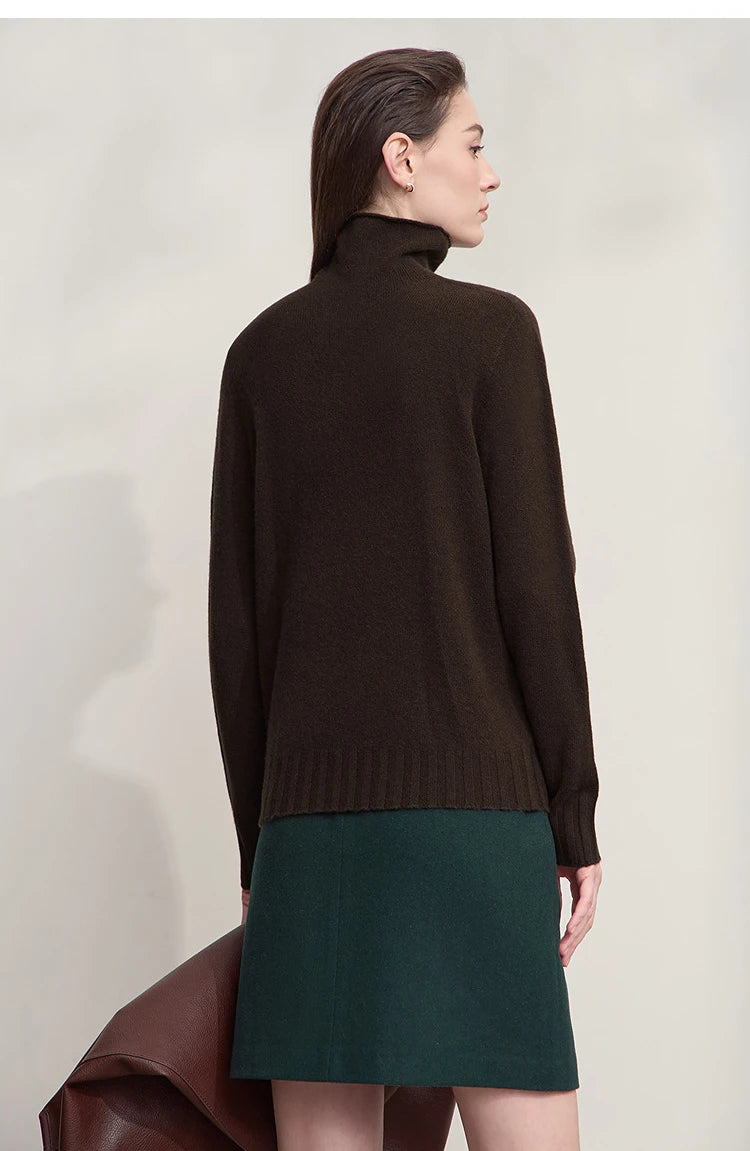 Damen-Rollkragenpullover 100 % Wolle locker Herbst-Winter