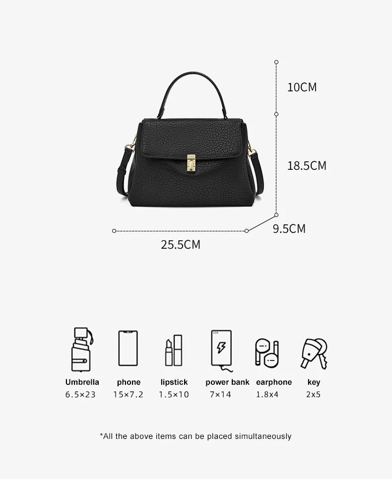 Damen Handtasche aus Leder mit Lychee Pattern Flap Messenger
