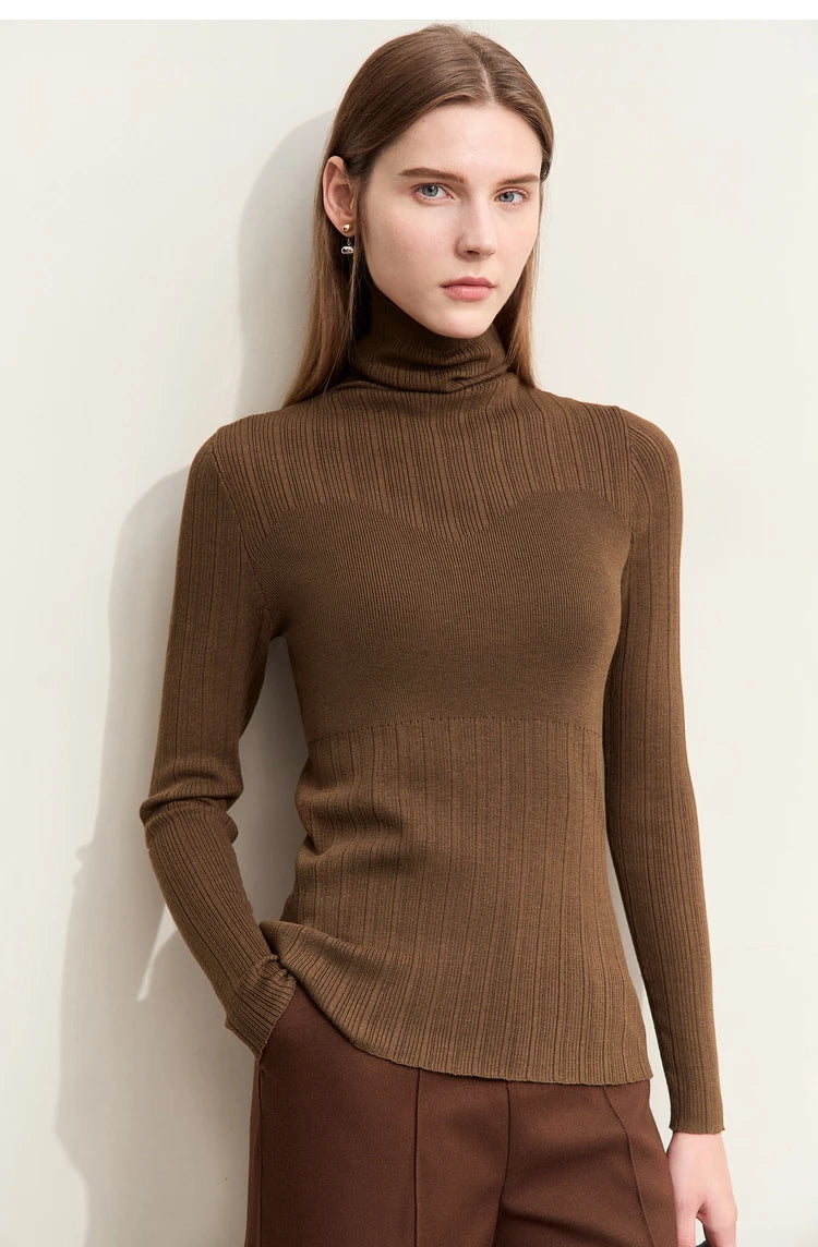 Damen-Rollkragenpullover Slim Polyester-Viskose Herbst-Winter