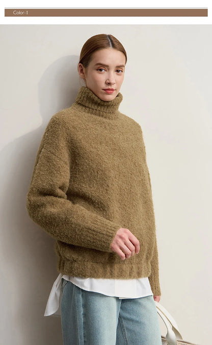 Damen-Rollkragenpullover locker Raglan Streetwear Winter