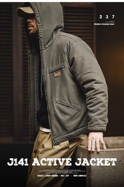 Herren Kapuzenjacke Einfarbig Sherpa-Fleece Baumwolle Taschen