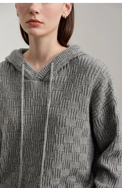 Damen-Kapuzenpullover Acryl-Wolle Raglan locker einfarbig Herbst-Winter